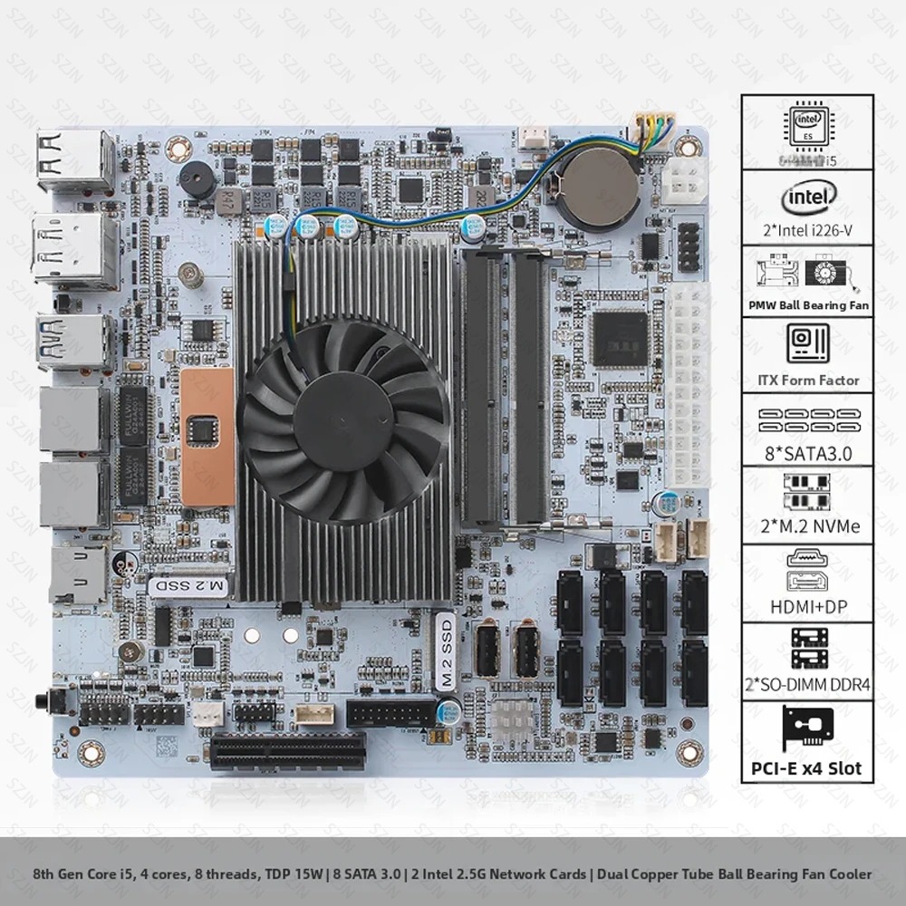 Nas Motherboard 8 Sata Mini Itx - I5-8265U ES NAS Motherboard 8 Bay